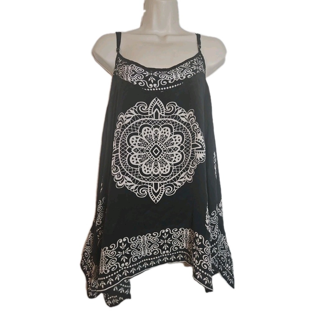 Tolani Silk Womens XS Mandala Sleeveless Hankerchief Hem Camisole Tank Top Boho